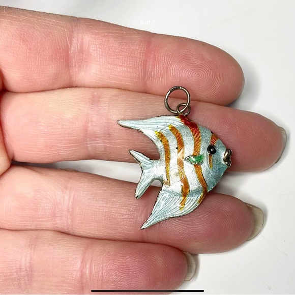 Vintage Silver Enamel Angel Fish Pendant - Picture 5 of 7